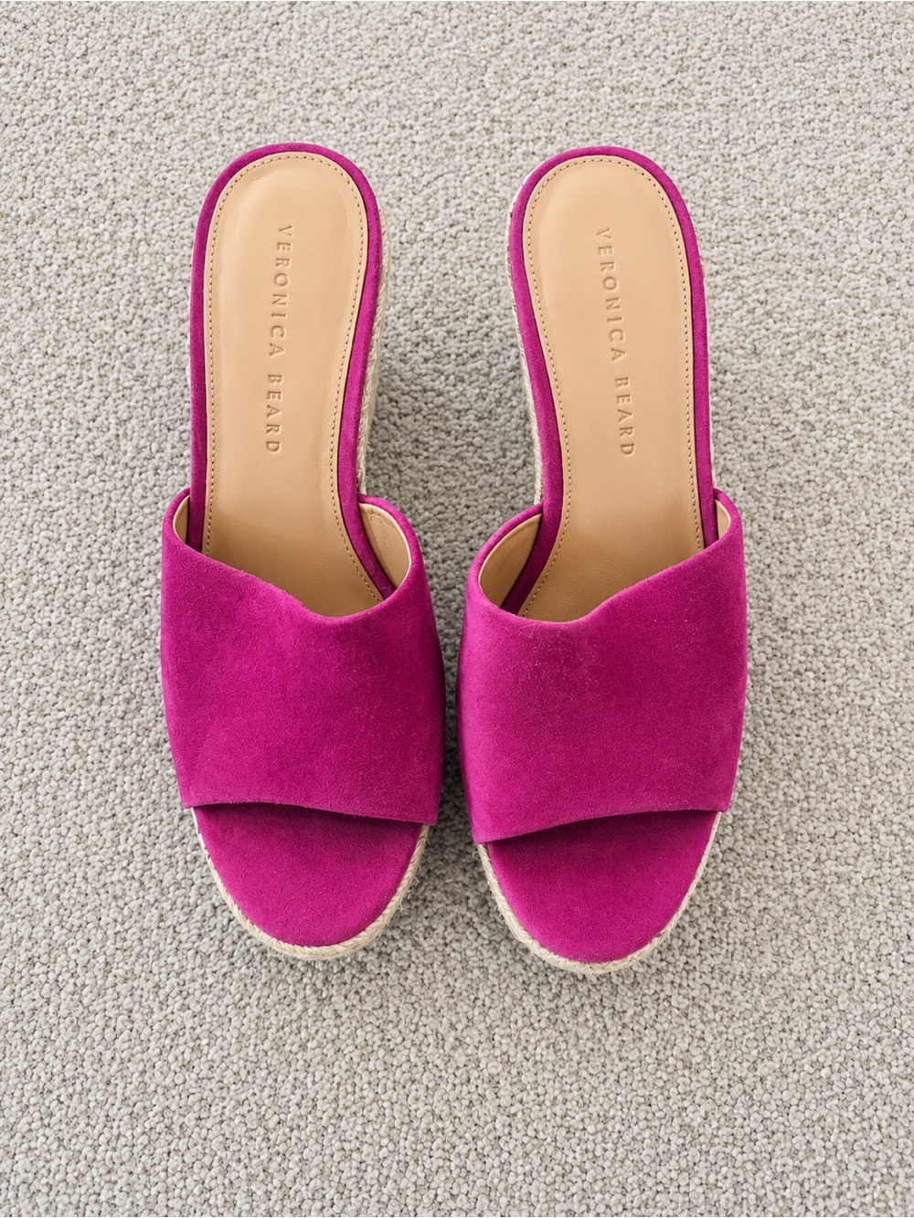 Veronica Beard Fuchsia Suede Espadrille Wedge Slide Sandals Size 8.